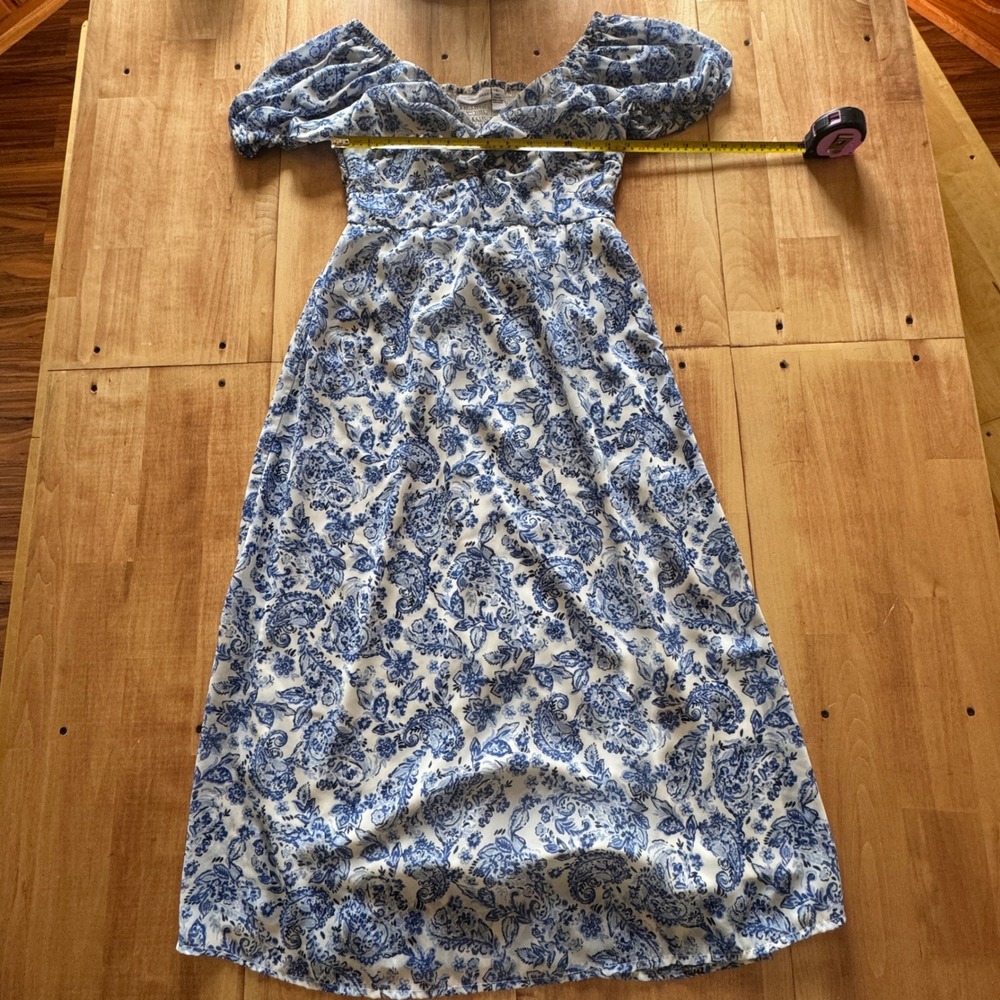 Sincerely Jules Blue White Floral Paisley Puff Sleeve Smocked Midi Dress Large
